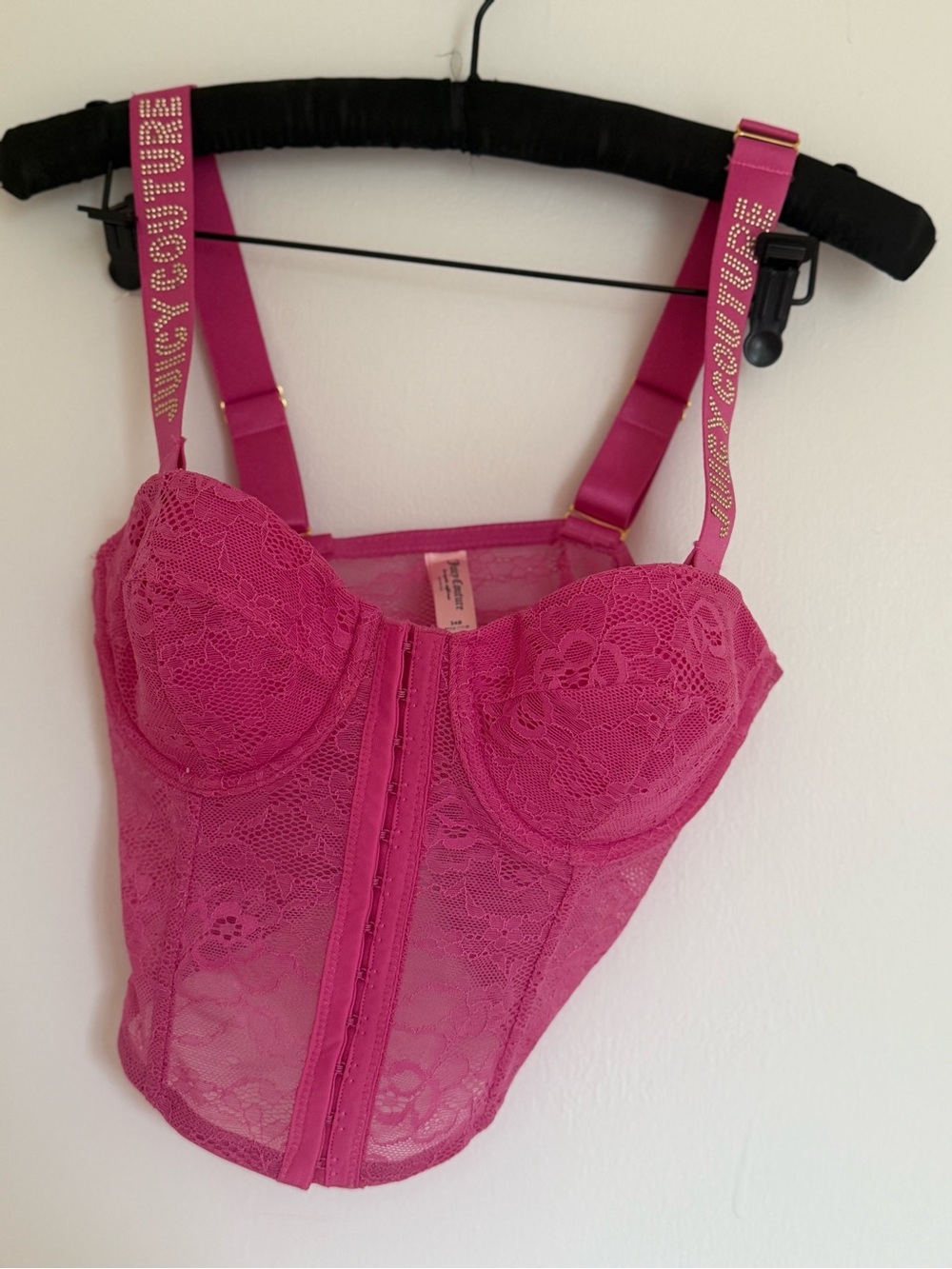 Juicy couture Hot Pink Lace Longline Bustier with Branded Straps NWOT